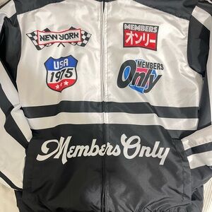 Members Only Black and White Graphic Bomber Jacket